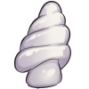 White mushroom shaped like a unicorn horn.